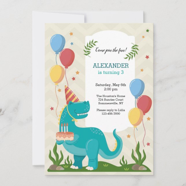 Invitación Fiesta de cumpleaños de los dinosaurios azules  (Anverso)