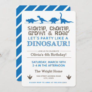 Invitación Fiesta de cumpleaños de los dinosaurios, Chomp Roa