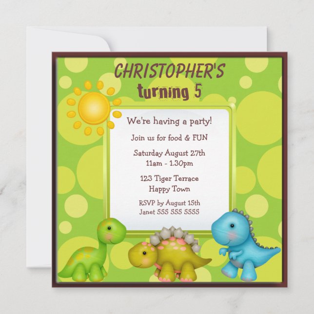 Invitación Fiesta de cumpleaños de los dinosaurios cutáneos (Anverso)