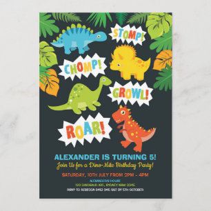 Invitación Fiesta de cumpleaños de los dinosaurios cutáneos D