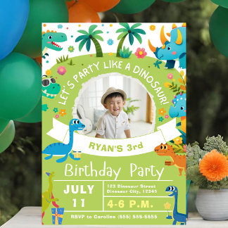 Invitación Fiesta de cumpleaños de los dinosaurios divertidos