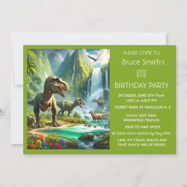 Invitación Fiesta de cumpleaños de los dinosaurios infantiles (Anverso)