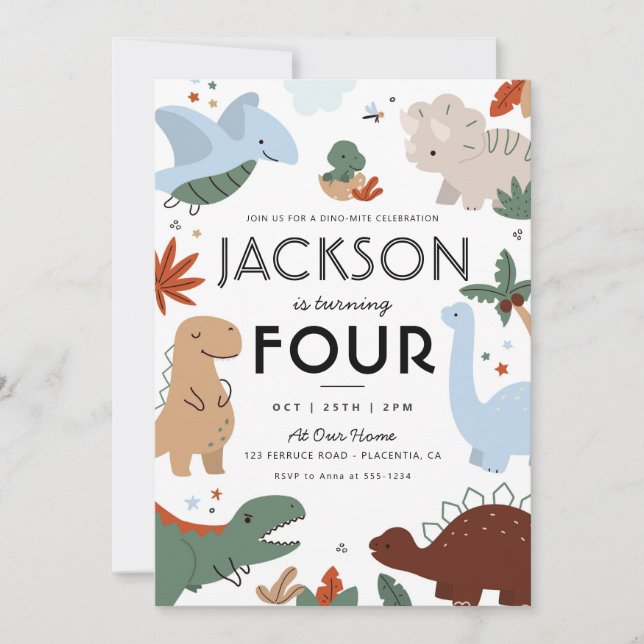 Invitación Fiesta de cumpleaños de los dinosaurios modernos (Anverso)