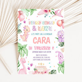 Invitación Fiesta de cumpleaños de los dinosaurios rosados de