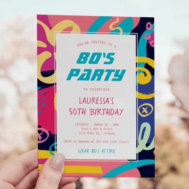 Invitación Fiesta de cumpleaños de los doodles retro brillant (Subido por el creador)