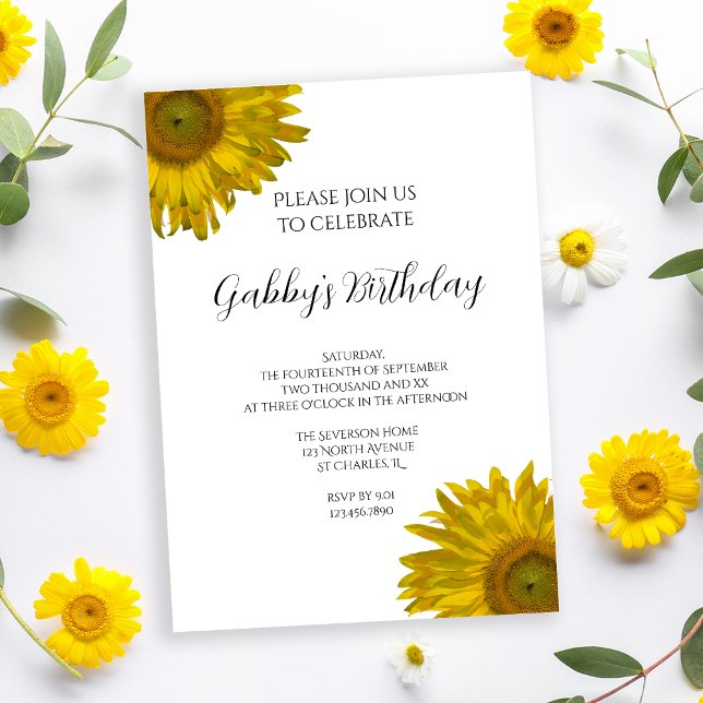 Invitación Fiesta de cumpleaños de los girasoles amarillos (Subido por el creador)