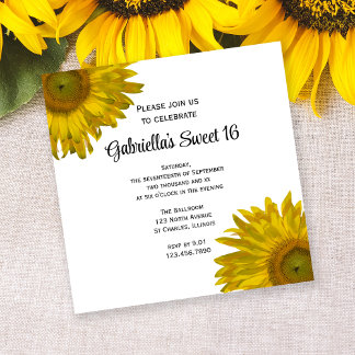 Invitación Fiesta de cumpleaños de los girasoles amarillos Sw