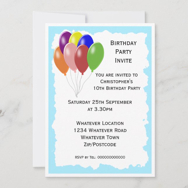 Invitación Fiesta de cumpleaños de los globos (Anverso)