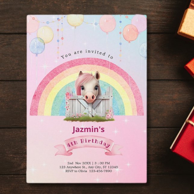 Invitación Fiesta de cumpleaños de los globos arcoiris rosado (Subido por el creador)