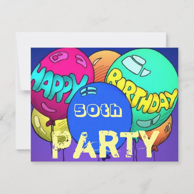 Invitación Fiesta de cumpleaños de los globos coloridos ~con  (Anverso)