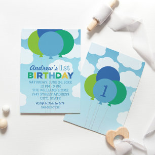 Invitación Fiesta de cumpleaños de los globos verdes y azules