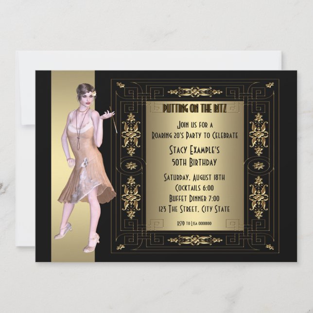 Invitación Fiesta de cumpleaños de los locos años 20 (Anverso)