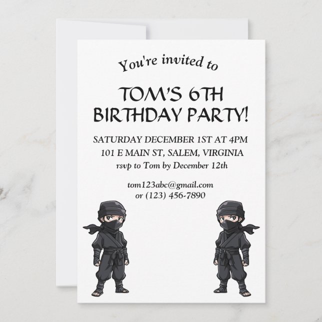 Invitación Fiesta de cumpleaños de los luchadores Ninja de An (Anverso)