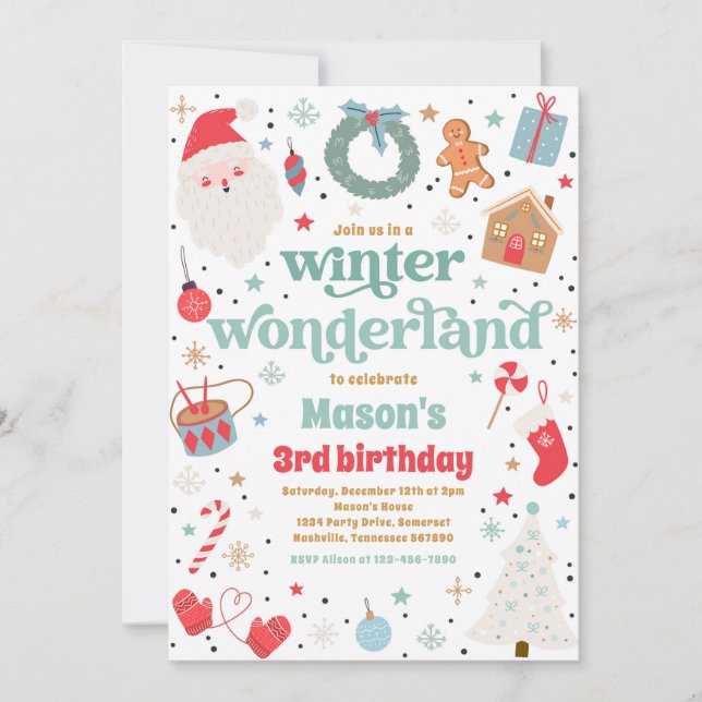 Invitación Fiesta de cumpleaños de los Navidades azules de Wi (Anverso)