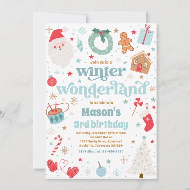 Invitación Fiesta de cumpleaños de los Navidades azules de Wi (Anverso)
