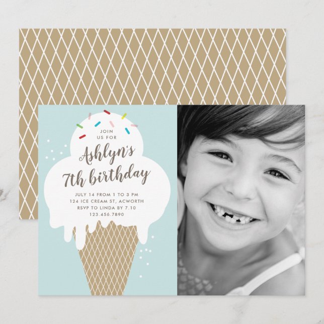 Invitación Fiesta de cumpleaños de los niños con helado (Anverso / Reverso)