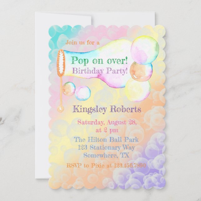 Invitación Fiesta De Cumpleaños De Los Niños De Burbujas (Anverso)