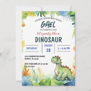 Invitación Fiesta de cumpleaños de los niños de Dinosaur Jung