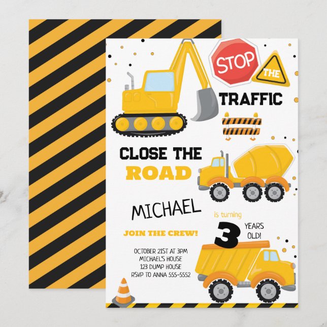 Invitación Fiesta de cumpleaños de los niños de la camioneta  (Anverso / Reverso)