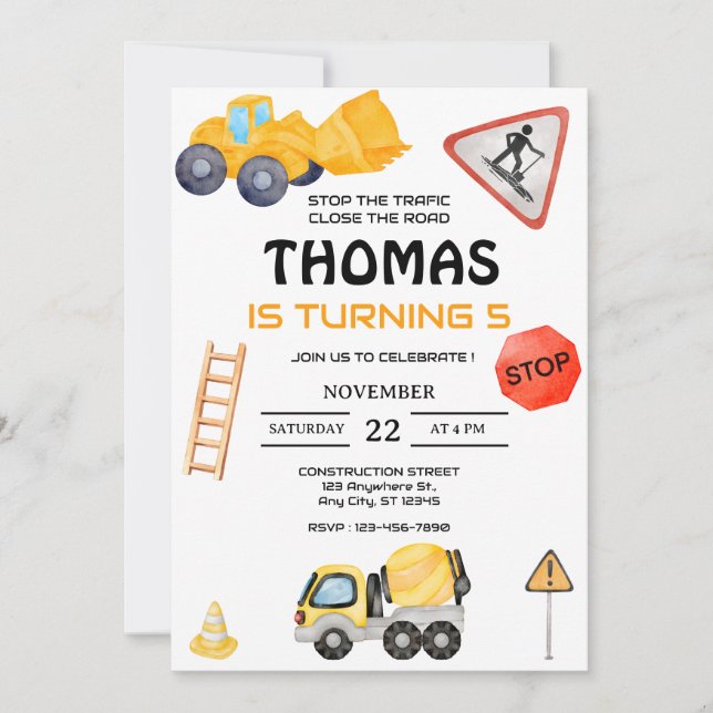 Invitación Fiesta de cumpleaños de los niños de la camioneta  (Anverso)