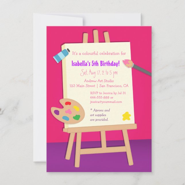Invitación Fiesta de cumpleaños de los niños de los artes de (Anverso)