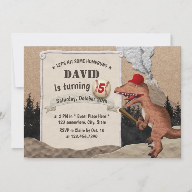 Invitación Fiesta de cumpleaños de los niños de los dinosauri (Anverso)