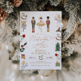 Invitación Fiesta de cumpleaños de los niños de oro rojo Nutc