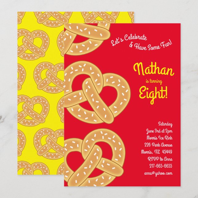 Invitación Fiesta de cumpleaños de los niños de Pretzels (Anverso / Reverso)