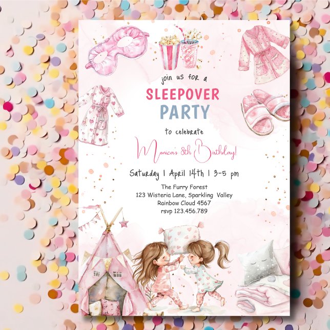 Invitación Fiesta de cumpleaños de los niños de Sleepover Paj (Subido por el creador)