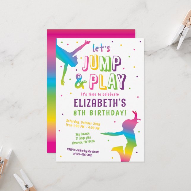 Invitación Fiesta de cumpleaños de los niños de Trampoline Pa (Anverso/Reverso In Situ)