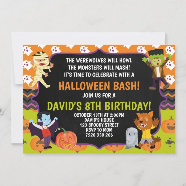 Invitación Fiesta de cumpleaños de los niños Halloween fantas (Anverso)