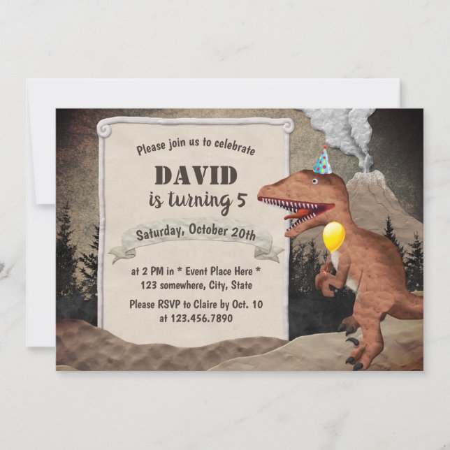Invitación Fiesta de cumpleaños de los niños prehistóricos de (Anverso)