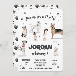 Invitación Fiesta de cumpleaños de los perros con acuarela re