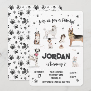 Invitación Fiesta de cumpleaños de los perros con acuarela re