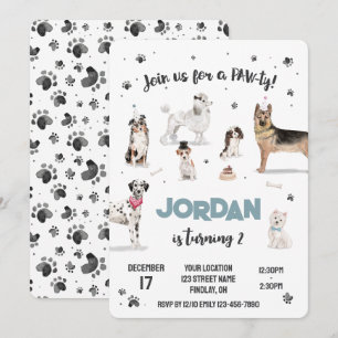 Invitación Fiesta de cumpleaños de los perros con acuarela re