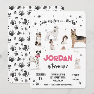 Invitación Fiesta de cumpleaños de los perros con acuarela re
