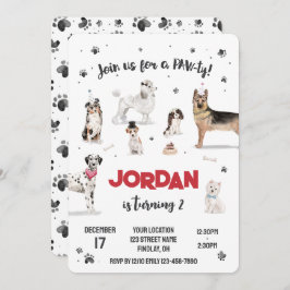 Invitación Fiesta de cumpleaños de los perros con acuarela re