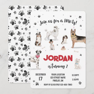 Invitación Fiesta de cumpleaños de los perros con acuarela re