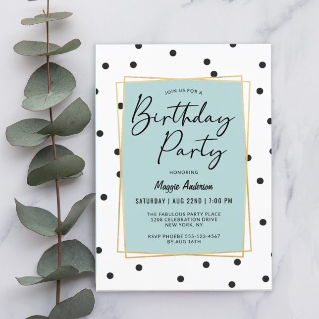 Invitación Fiesta de cumpleaños de los puntos de polka azul c (Subido por el creador)