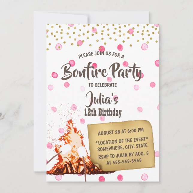 Invitación Fiesta de cumpleaños de los puntos rosados del cam (Anverso)