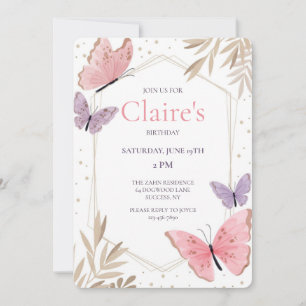 Invitación Fiesta de cumpleaños de los sueños de mariposa