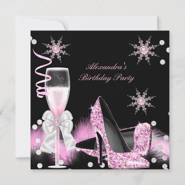 Invitación Fiesta de cumpleaños de los tacones altos rosados  (Anverso)