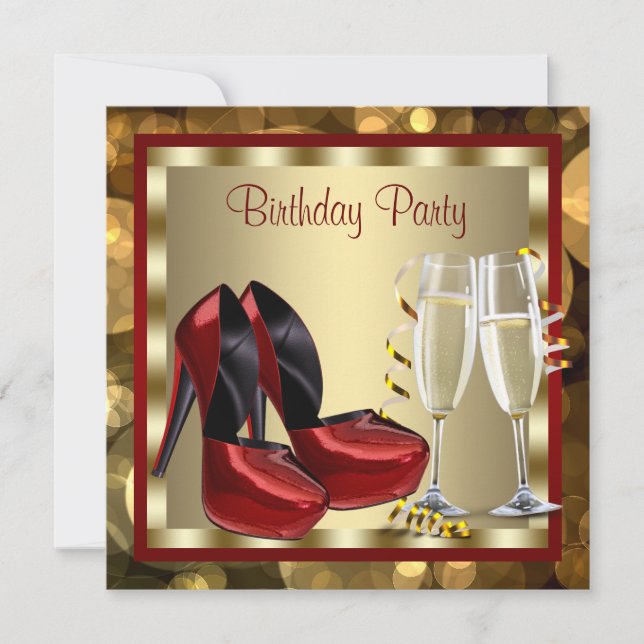 Invitación Fiesta de cumpleaños de los zapatos de tacón rojo (Anverso)