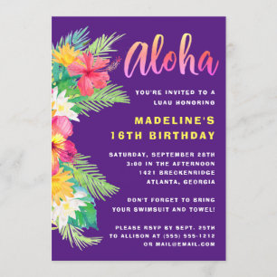 Invitación Fiesta de cumpleaños de Luau, Aloha Tropical
