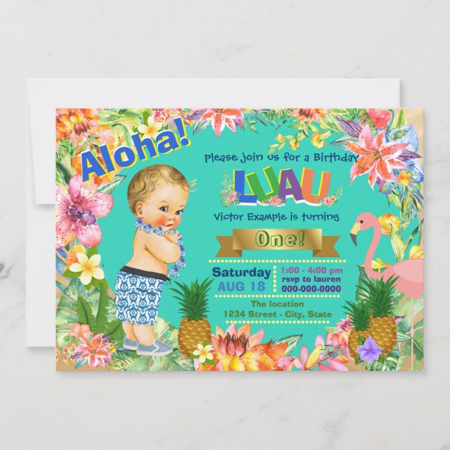 Invitación Fiesta de cumpleaños de Luau Boy Hawaiian (Anverso)