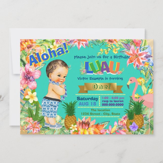 Invitación Fiesta de cumpleaños de Luau Boy Hawaiian (Anverso)