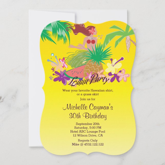 Invitación Fiesta de cumpleaños de Luau de la hawaiana (Anverso)