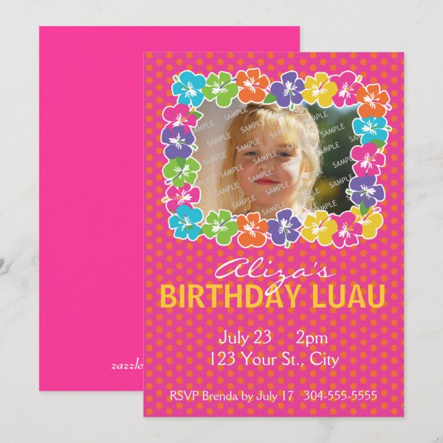 Invitación Fiesta de cumpleaños de Luau en Hawái (Anverso / Reverso)
