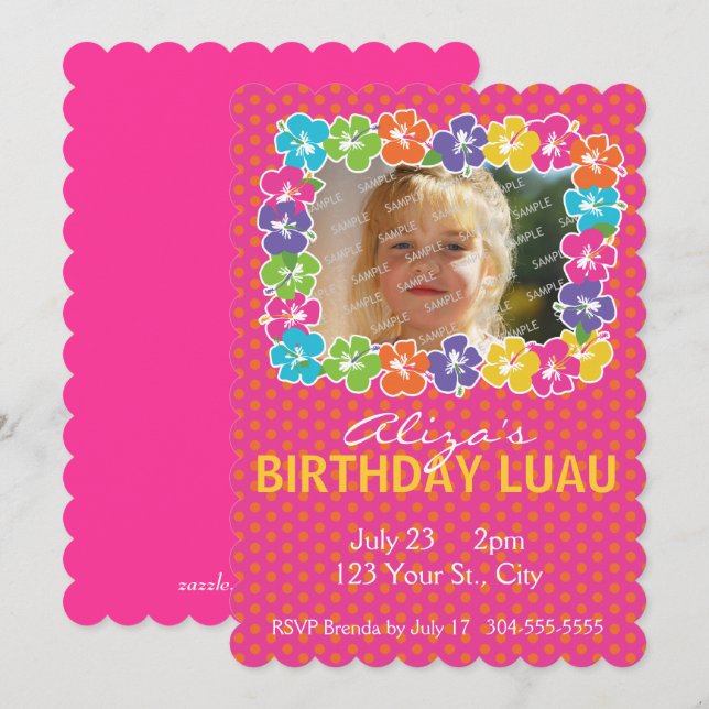 Invitación Fiesta de cumpleaños de Luau en Hawái (Anverso / Reverso)
