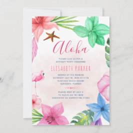 Invitación Fiesta de cumpleaños de luau hawaiano rosa y flora